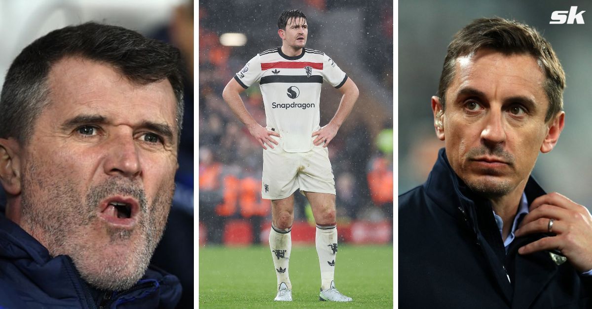 Roy Keane (left), Maguire (centre), and Gary Neville (right)