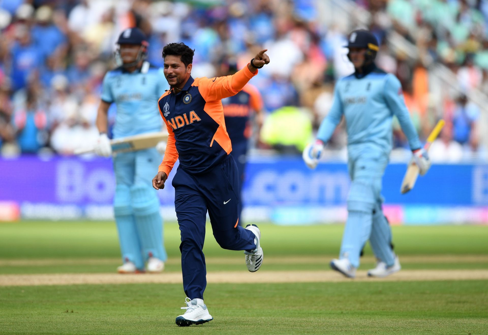 Kuldeep Yadav celebrates picking a wicket during the 2019 World Cup. Source: Getty