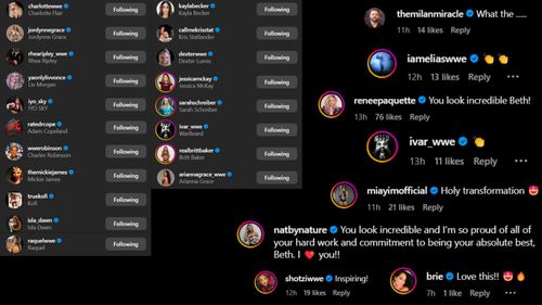 Screenshot of stars' likes and comments [Image credits: Beth Phoenix's Instagram handle]