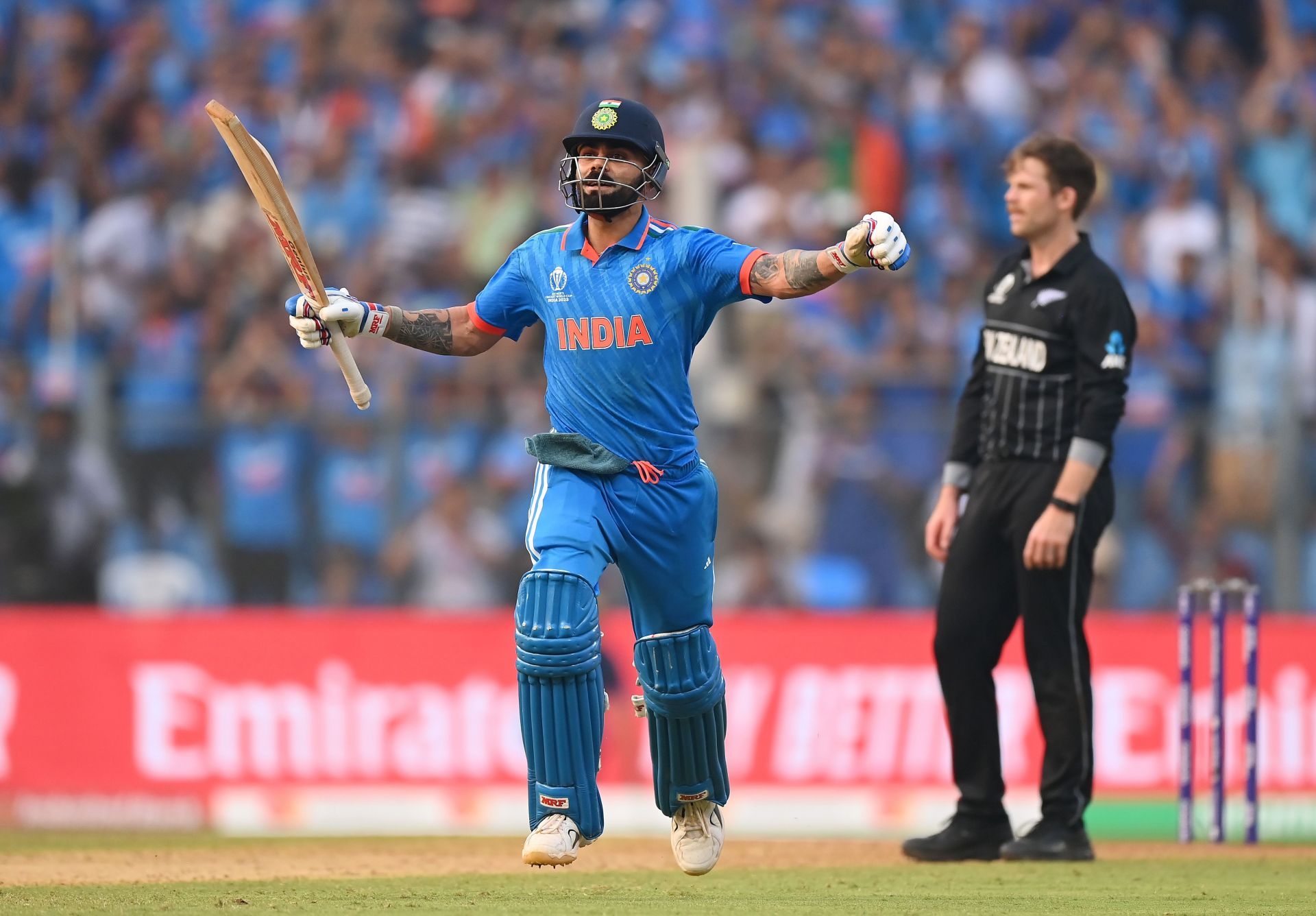 Virat Kohli acknowledges the crowd after reaching his 50th ODI ton. Source: Getty