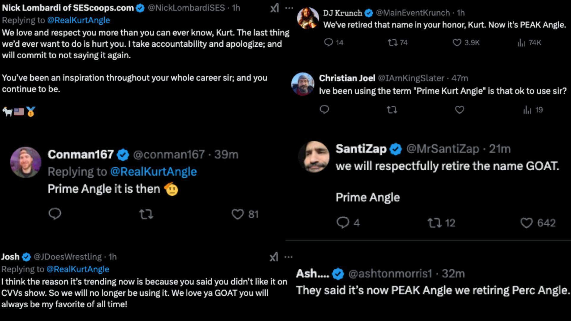 Fans react to Angle&#039;s message and vow to change the nickname. [Image credit: Screenshot of fan comments on Angle&#039;s X post]