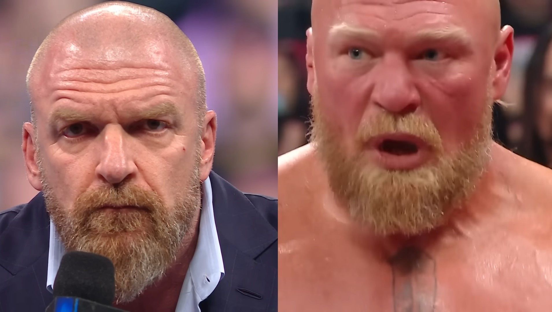 Triple H (left) &amp; Brock Lesnar (right) [Images source: Screenshot via WWE