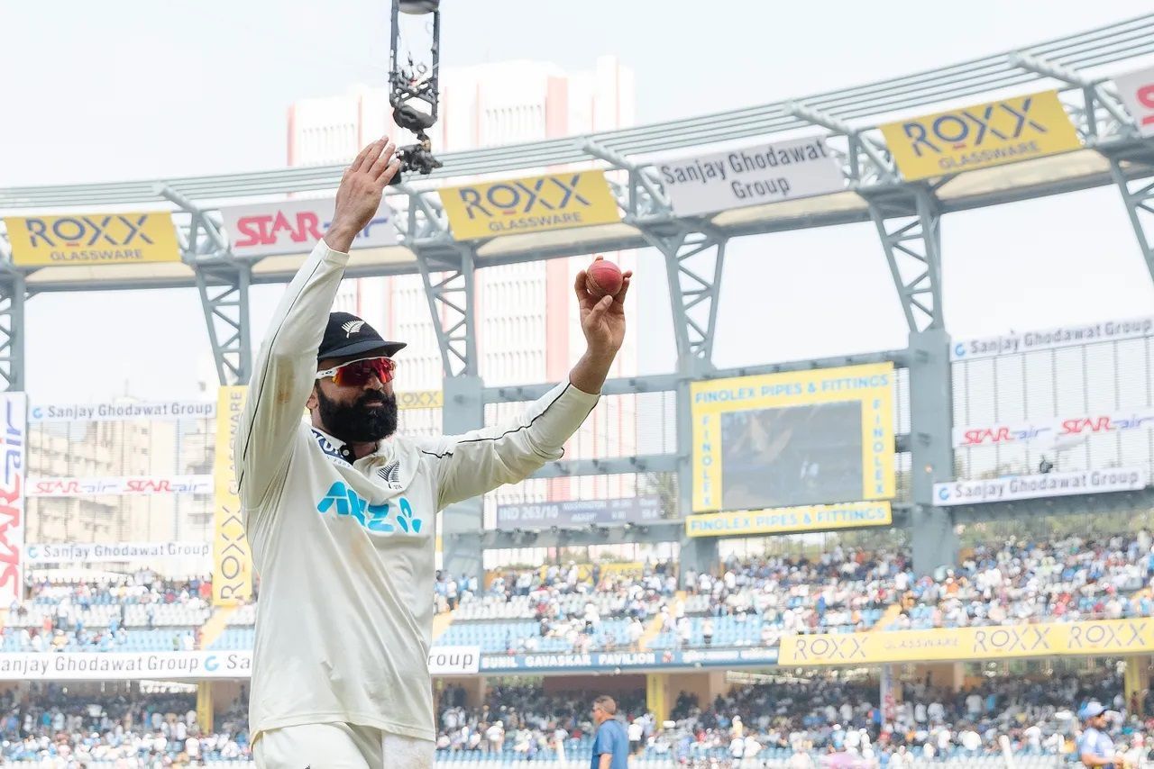 Ajaz Patel picked up 11 wickets in the third Test against India in Mumbai. [P/C: BCCI]