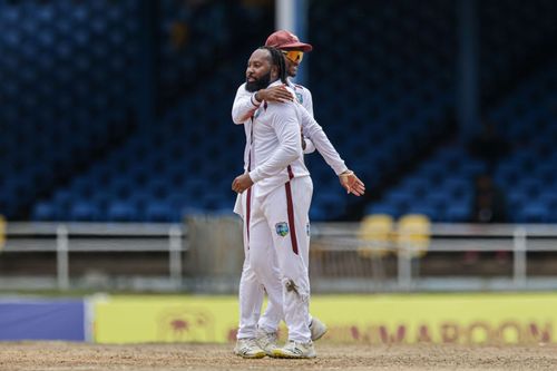 Jomel Warrican celebrates a wicket. (Credits: Getty)