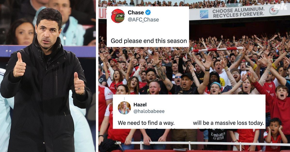 Arsenal fans fear the worst as 23-year-old star misses Aston Villa clash (Source: Both images from Getty, X/@AFC_Chase, @halobabeee)