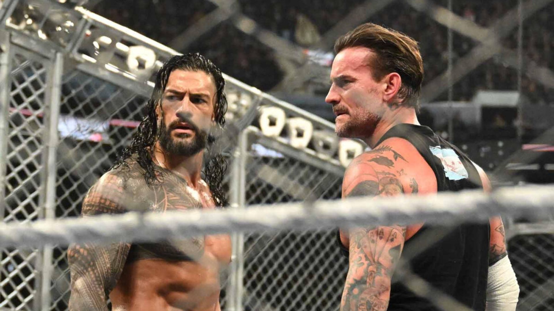 Roman Reigns and CM Punk at Wargames (Images via wwe.com)