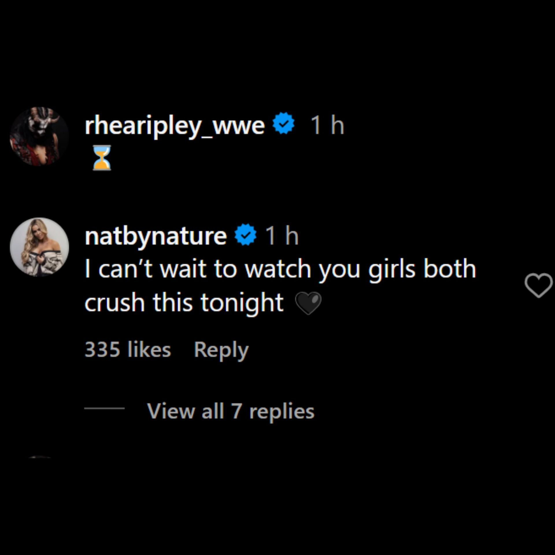 Natalya&#039;s comment on Rhea Ripley&#039;s Instagram post