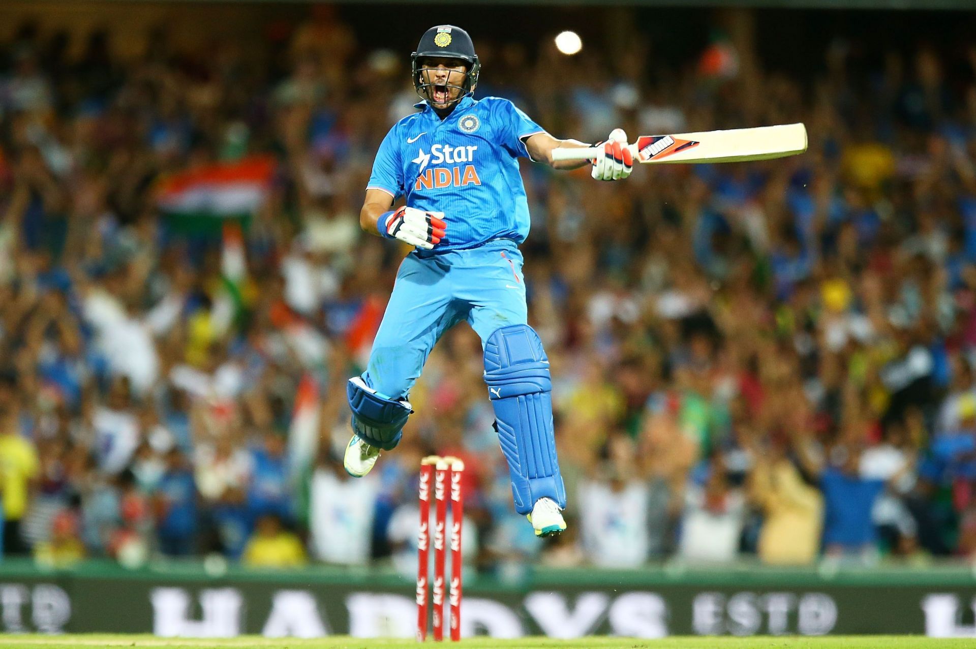 Yuvraj Singh celebrates after winning a game for India. Source: Getty