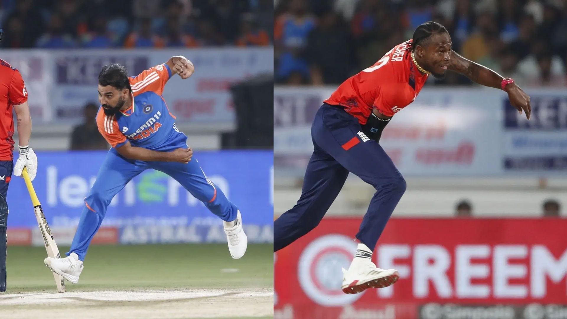 Mohammed Shami and Jofra Archer in action during the India vs England 2025 T20I series (Image Credits: Getty)