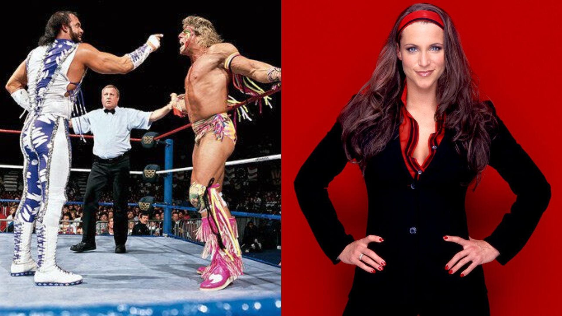 Randy Savage and Ultimate Warrior (left); Stephanie McMahon (right) [Image Credits: wwe.com]