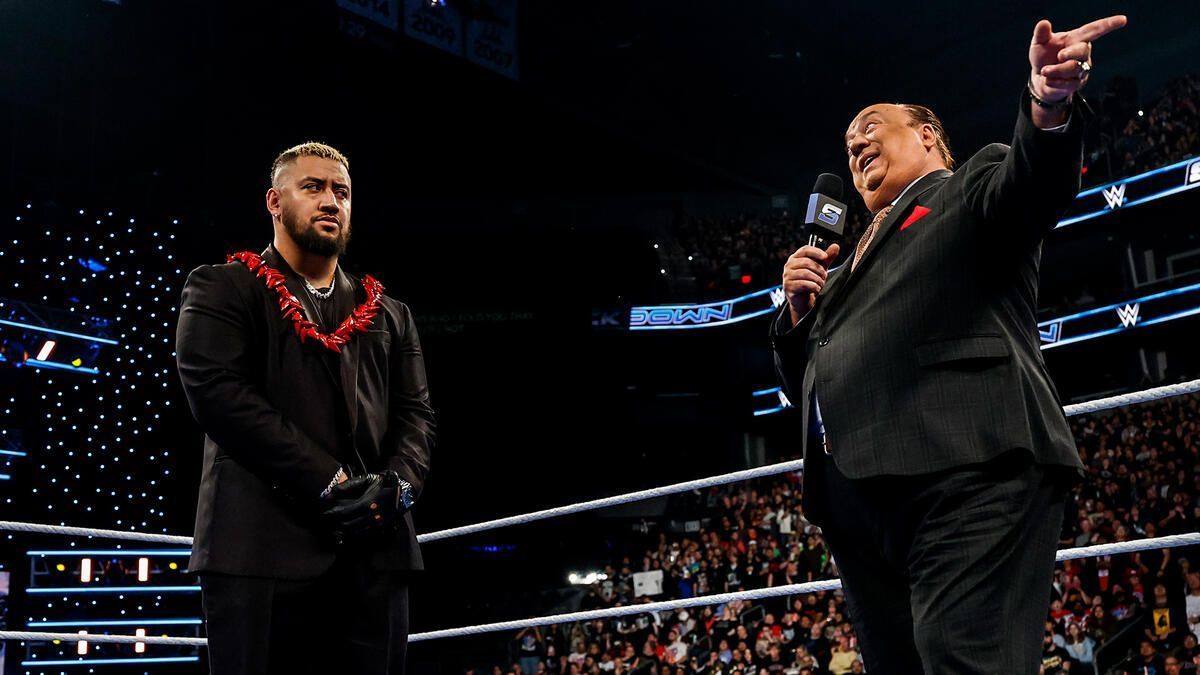 Solo Sikoa and Paul Heyman on SmackDown. [Images via WWE.com]