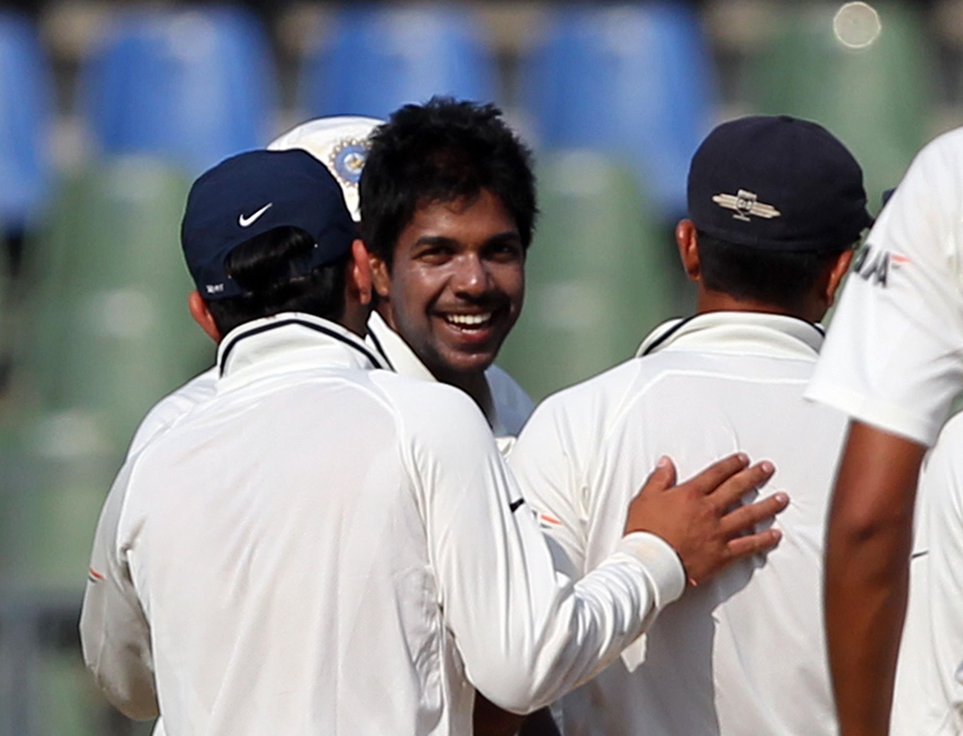 Varun Aaron celebrates his maiden Test wicket - Source: Getty