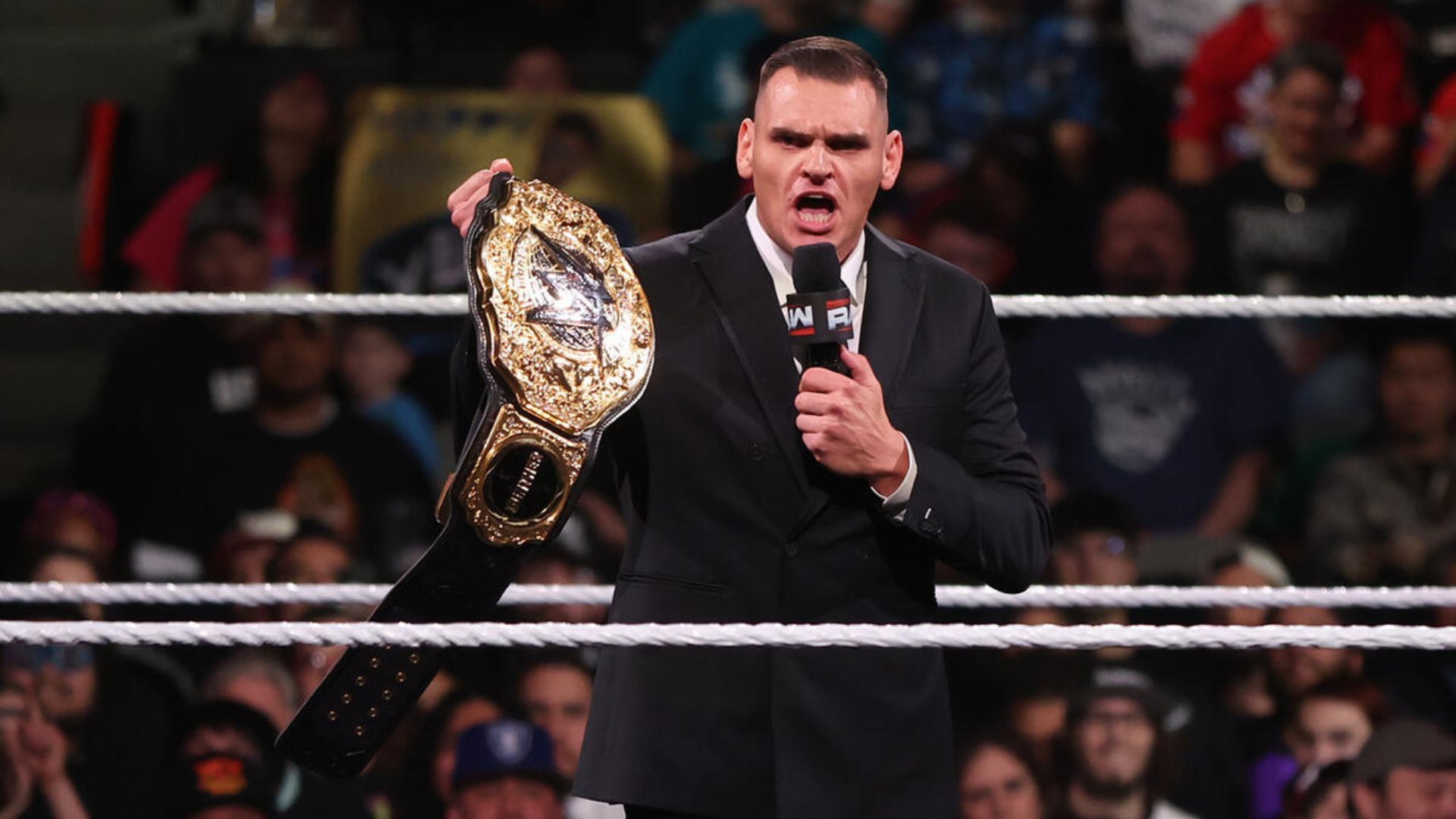 Gunther with his world championship belt on RAW. [Image via WWE.com]