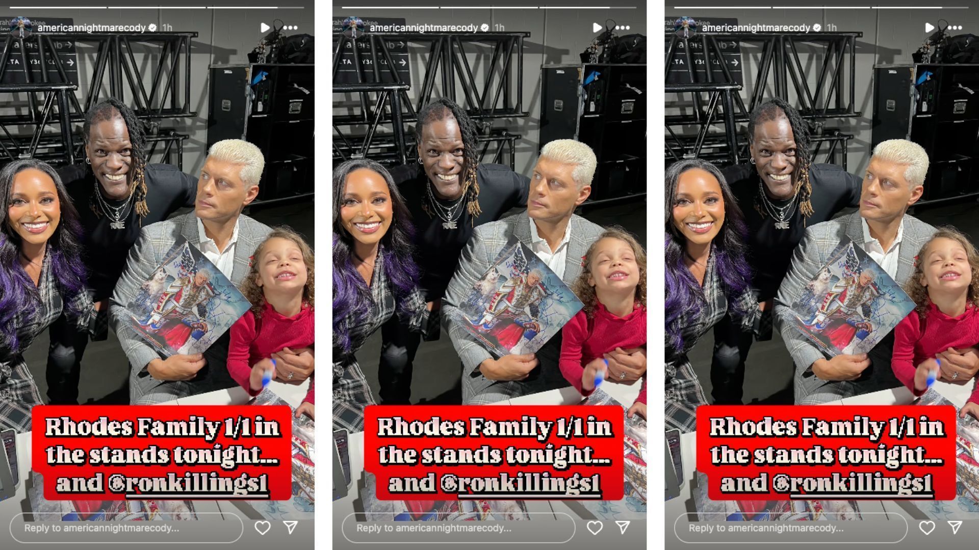 Rhodes shares a family photo with R-Truth ahead of RAW. [Image credit: Screenshot of Cody Rhodes&#039; Instagram story]