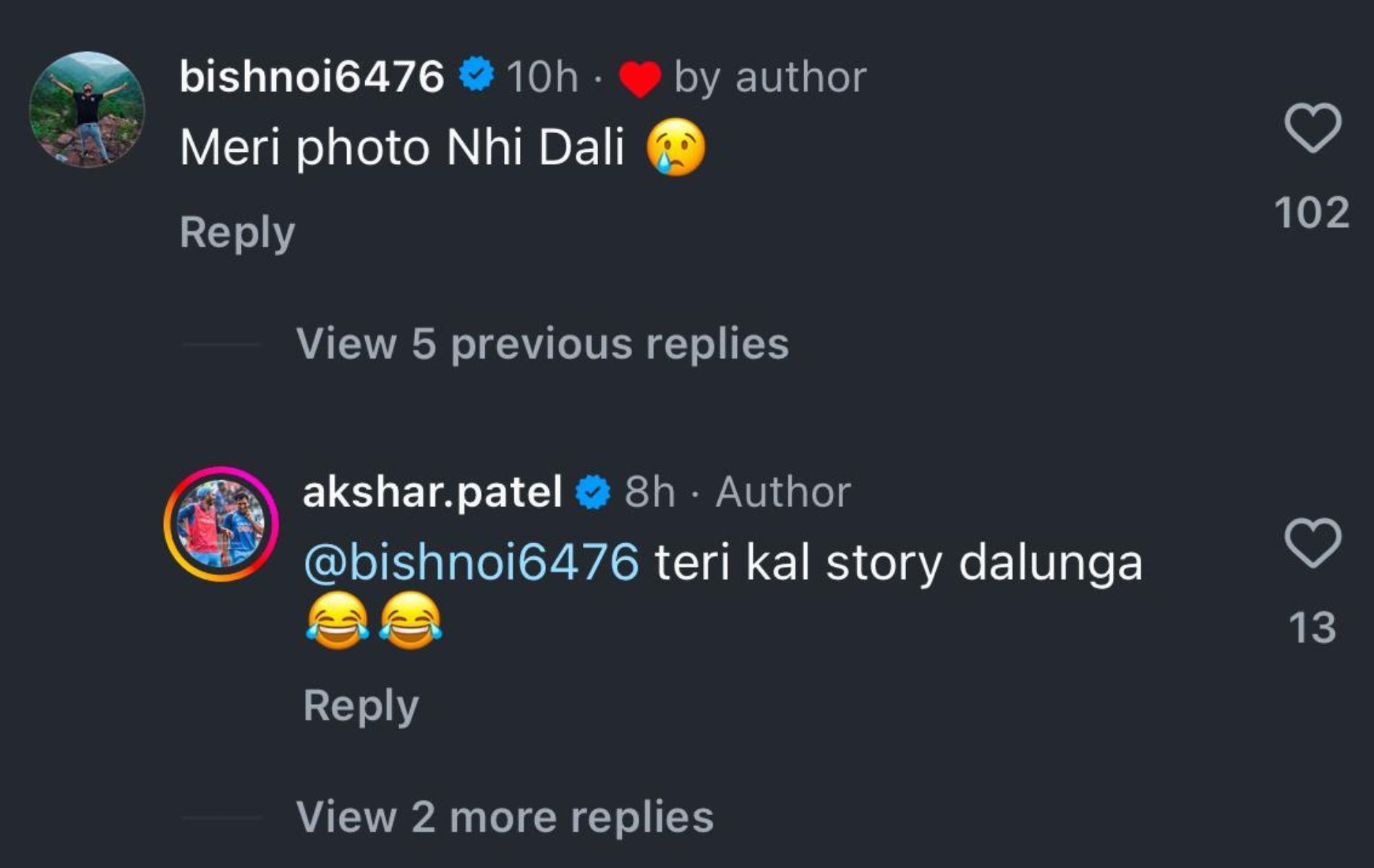 Screenshots of Axar Patel and Ravi Bishnoi&#039;s comments.