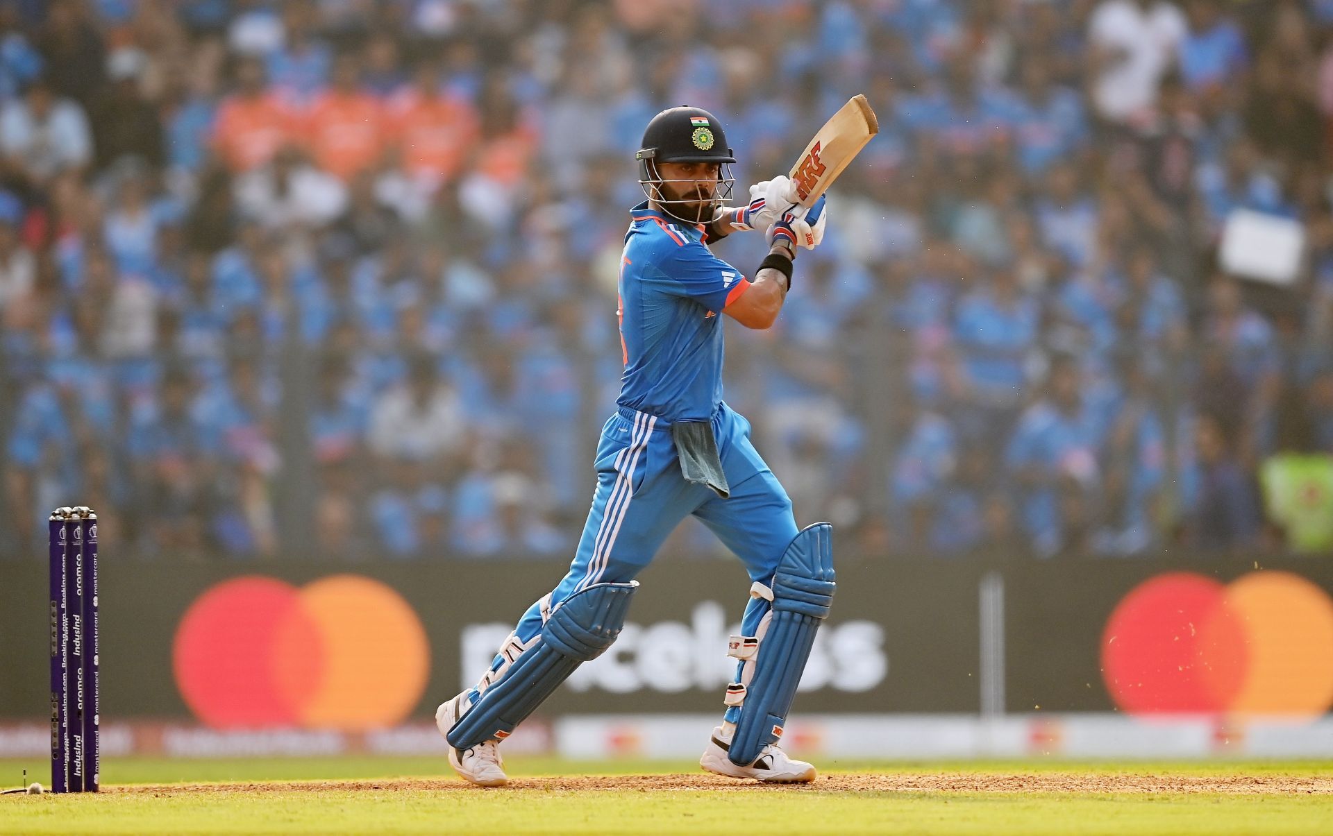 Virat Kohli en route to his 50th ODI century against New Zealand. Source: Getty