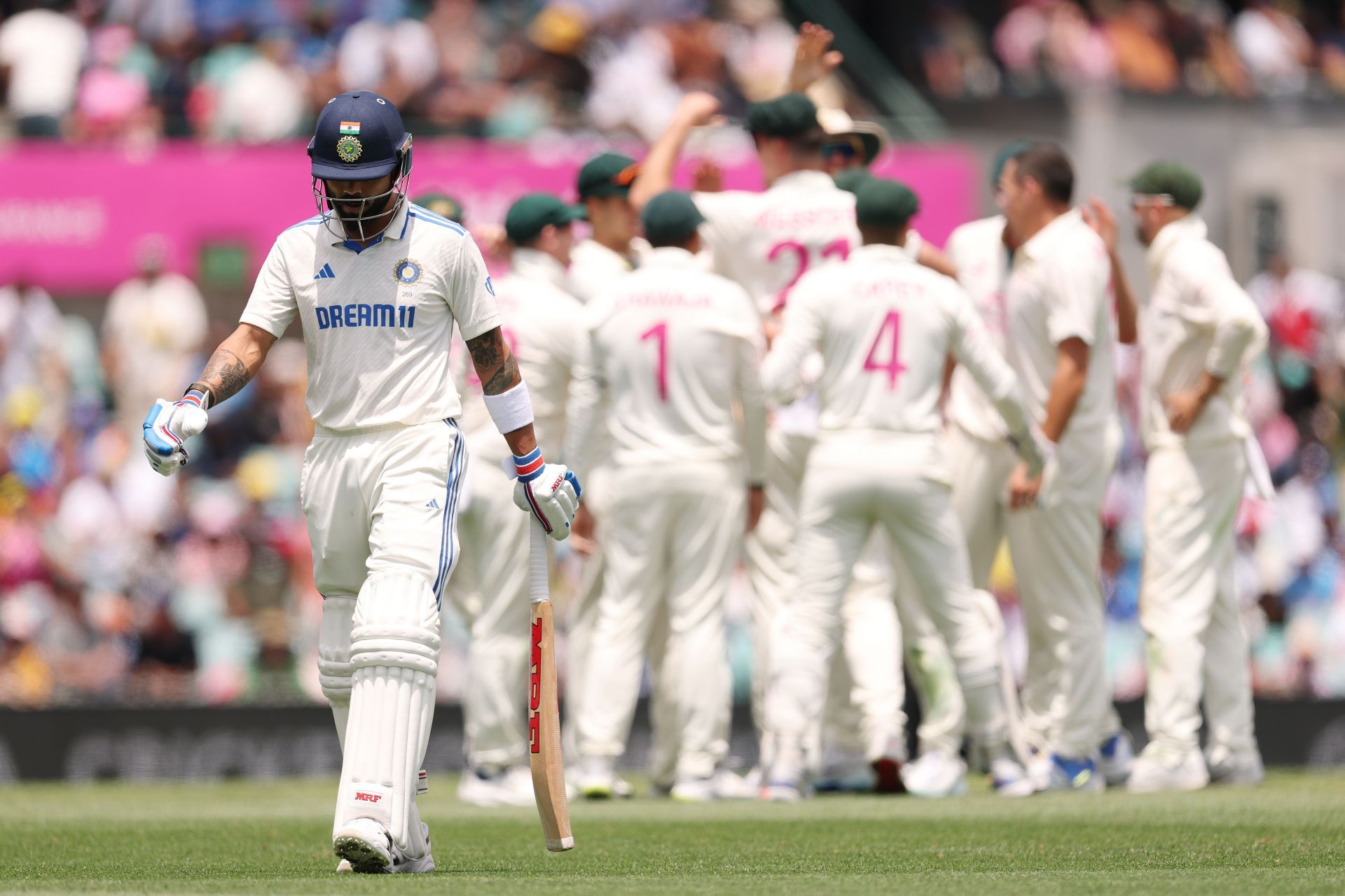 Virat Kohli of India reacts to being dismissed during day one of the Fifth Men&#039;s Test Match in the series between Australia and India at Sydney Cricket Ground on January 03, 2025 in Sydney, Australia.