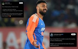 "Even James Bond is unable to solve the mystery" Chakravarthy" - Fans react to Varun Chakravarthy's dazzling 5-fer in IND vs ENG 2025 3rd T20I