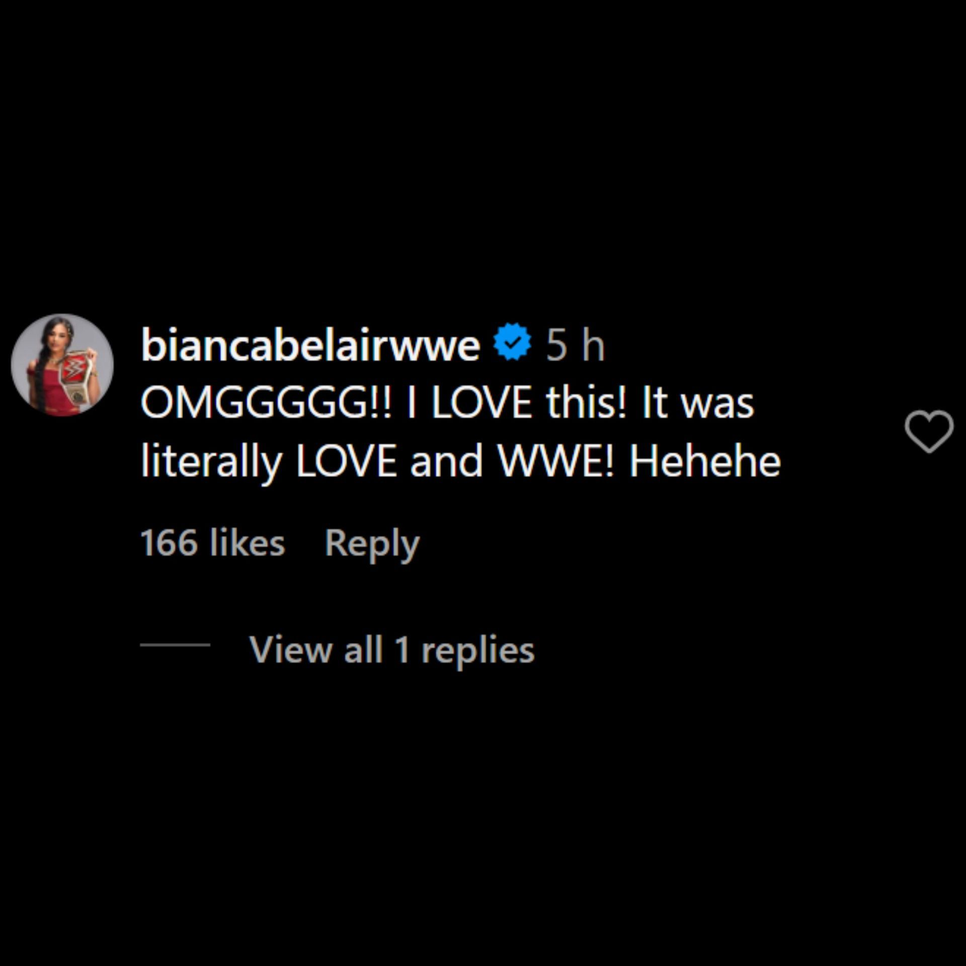 Bianca Belair&#039;s comment. [Photo Credits: Big E&#039;s Instagram post]