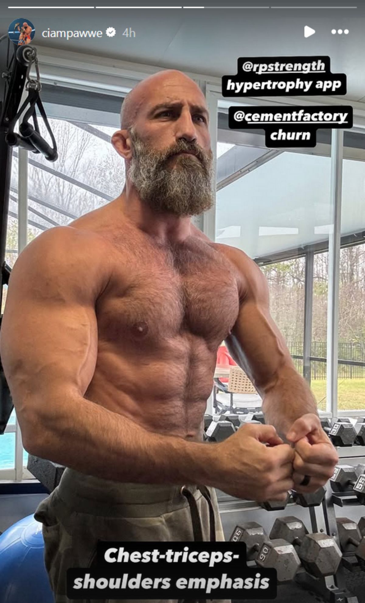 Screenshot of Tommaso Ciampa&#039;s workout post to Instagram Stories (Photo Credit: Tommaso Ciampa on Instagram)