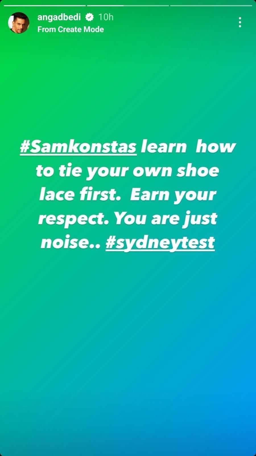 Screenshot of Angad Bedi&#039;s Instagram story lashing out at Sam Konstas (Image via - Angad Bedi/IG)