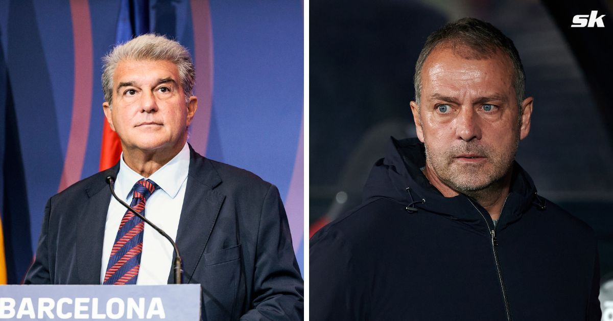 Barcelona president Joan Laporta and manager Hansi Flick