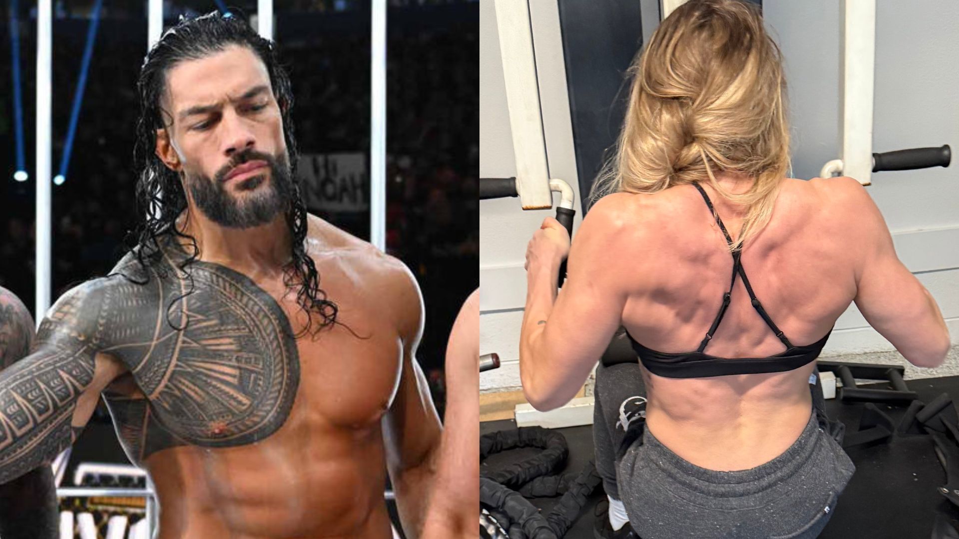 Roman Reigns and Charlotte Flair. [Images via WWE.com and Flair