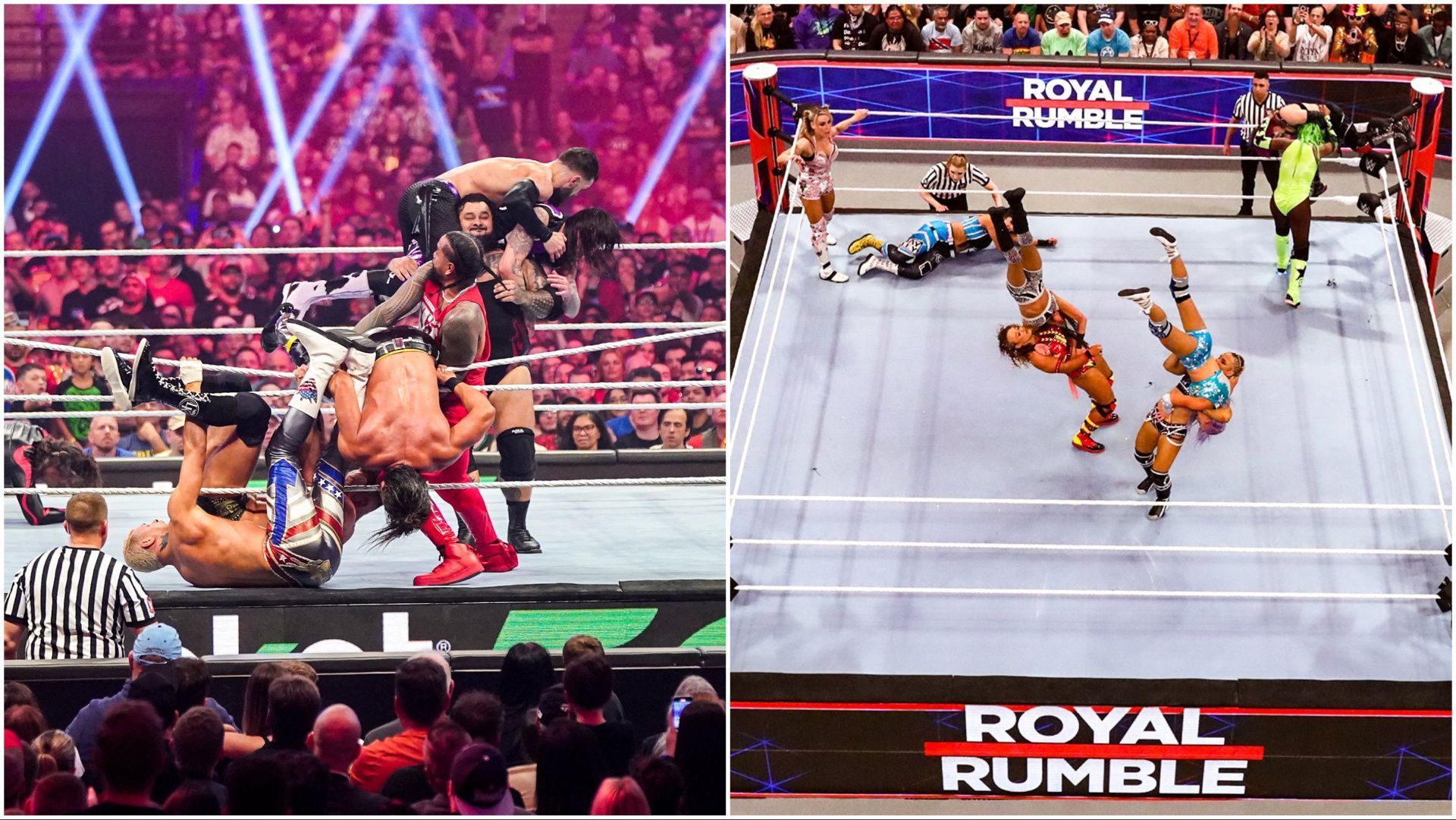 Male and female WWE Superstars in the Royal Rumble Match