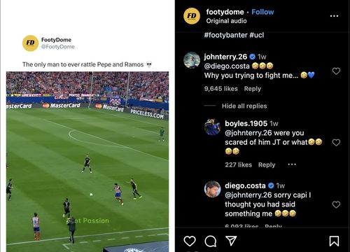 Diego Costa and John Terry engage in friendly banter (via @FootyDome on Instagram)