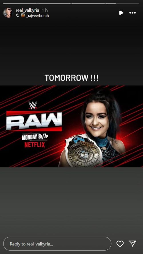 Lyra Valkyria shares a message ahead of RAW [Photo Credits: Screenshot of Valkyria's Instagram story]