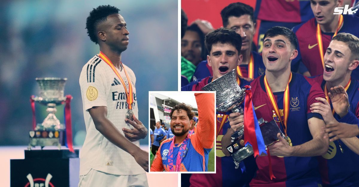 Barcelona fan Kuldeep Yadav aims cheeky dig at Real Madrid after Catalans secure Supercopa de Espana trophy (Source: All images from Getty)