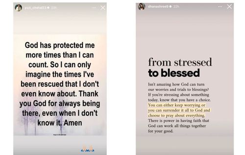 Screenshots of Yuzvendra Chahal and Dhanashree Verma's Instagram stories.