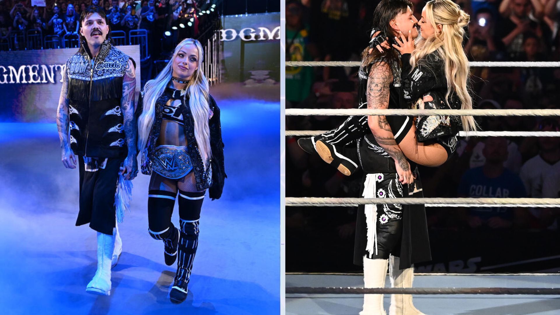 Dominik Mysterio betrayed Rhea Ripley for Liv Morgan. [Images Source: WWE.com]