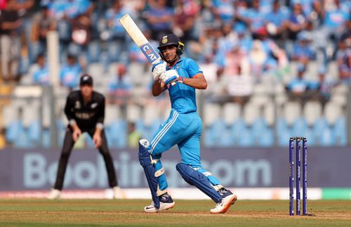 Shubman Gill of India bats during the ICC Men's Cricket World Cup India 2023 semi-final match between India and New Zealand at Wankhede Stadium on November 15, 2023, in Mumbai, India. (Photo by Robert Cianflone/Getty Images)