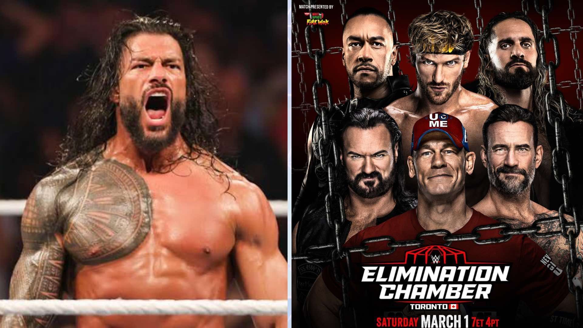 Will Roman Reigns shake things up with a shocking return at the Elimination Chamber? (Image Credits: WWE.com; WWE on X).