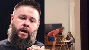 Kevin Owens appears suddenly hidden outside Sami Zayn's home; films his family with spine chilling comments from the window