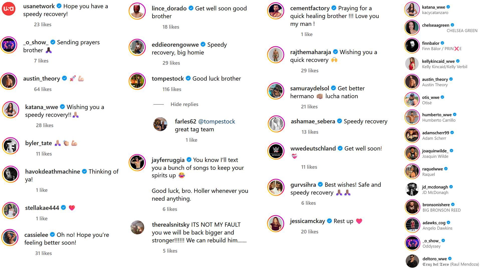 Screenshots of WWE stars interacting with Apollo Crews&#039; post (Photo Credit: Apollo Crews&#039; Instagram)