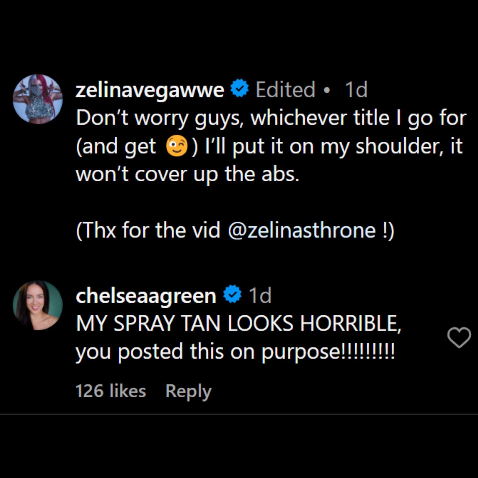 Chelsea Green with a hilarious response [Photo Credits: Comments section of Zelina Vega&#039;s Instagram]