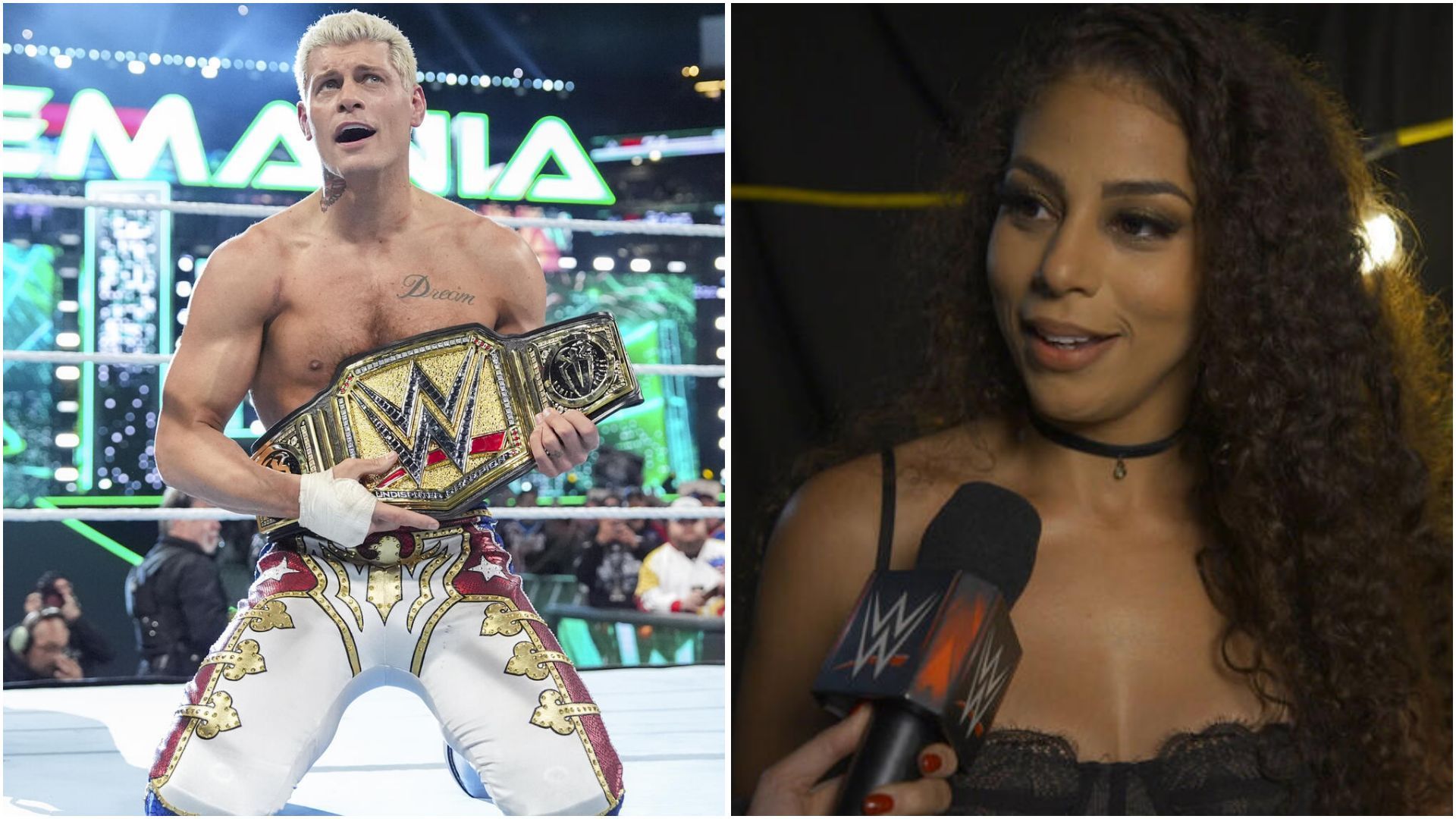 Cody Rhodes and Samantha Irvin. (Photos: WWE.com)