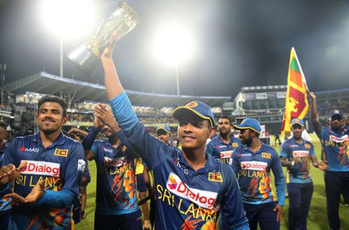 Sri Lanka celebrate their series win over Australia in 2022. (Credits: Getty)