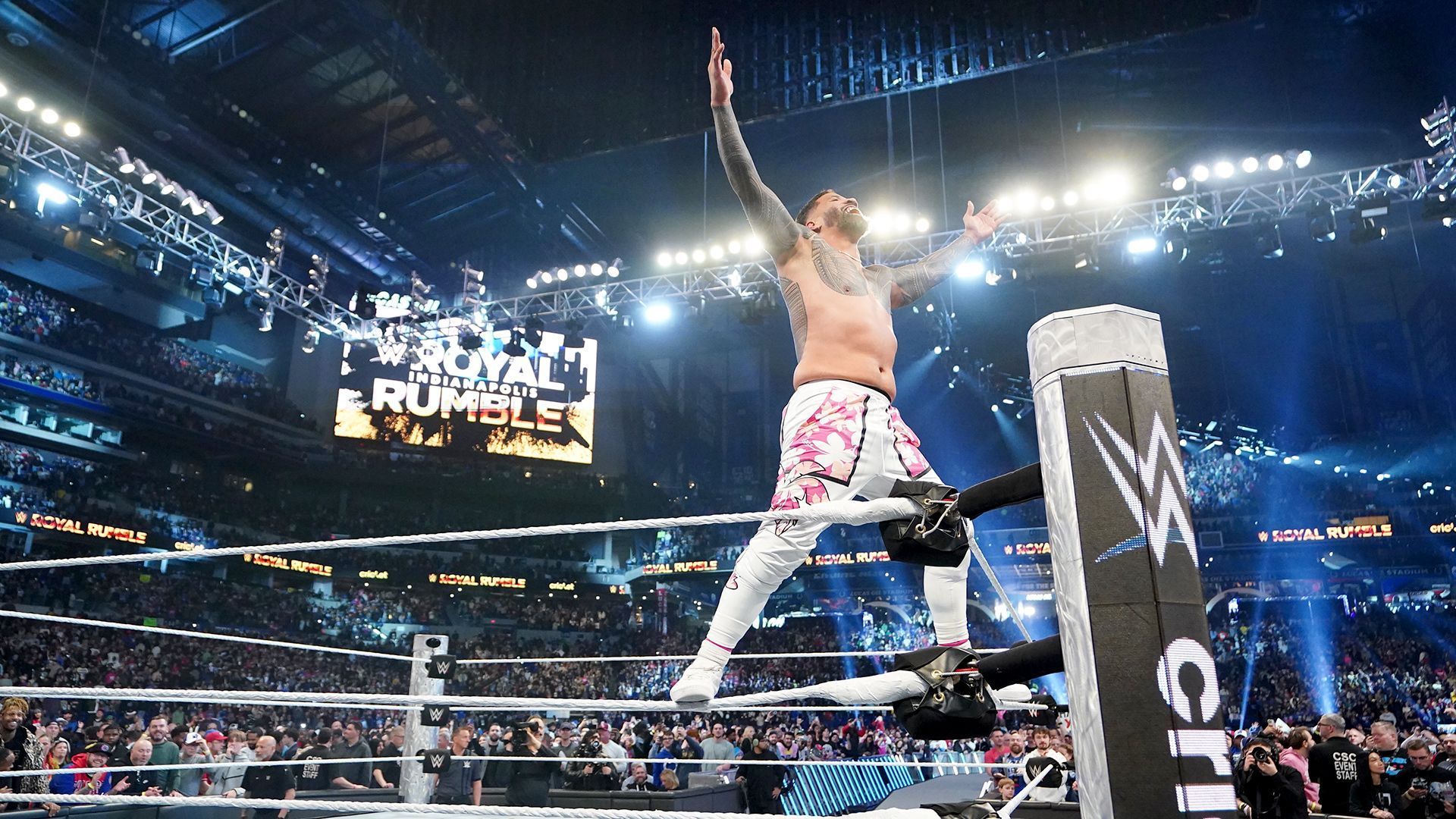 Jey Uso celebrates his WWE Royal Rumble win