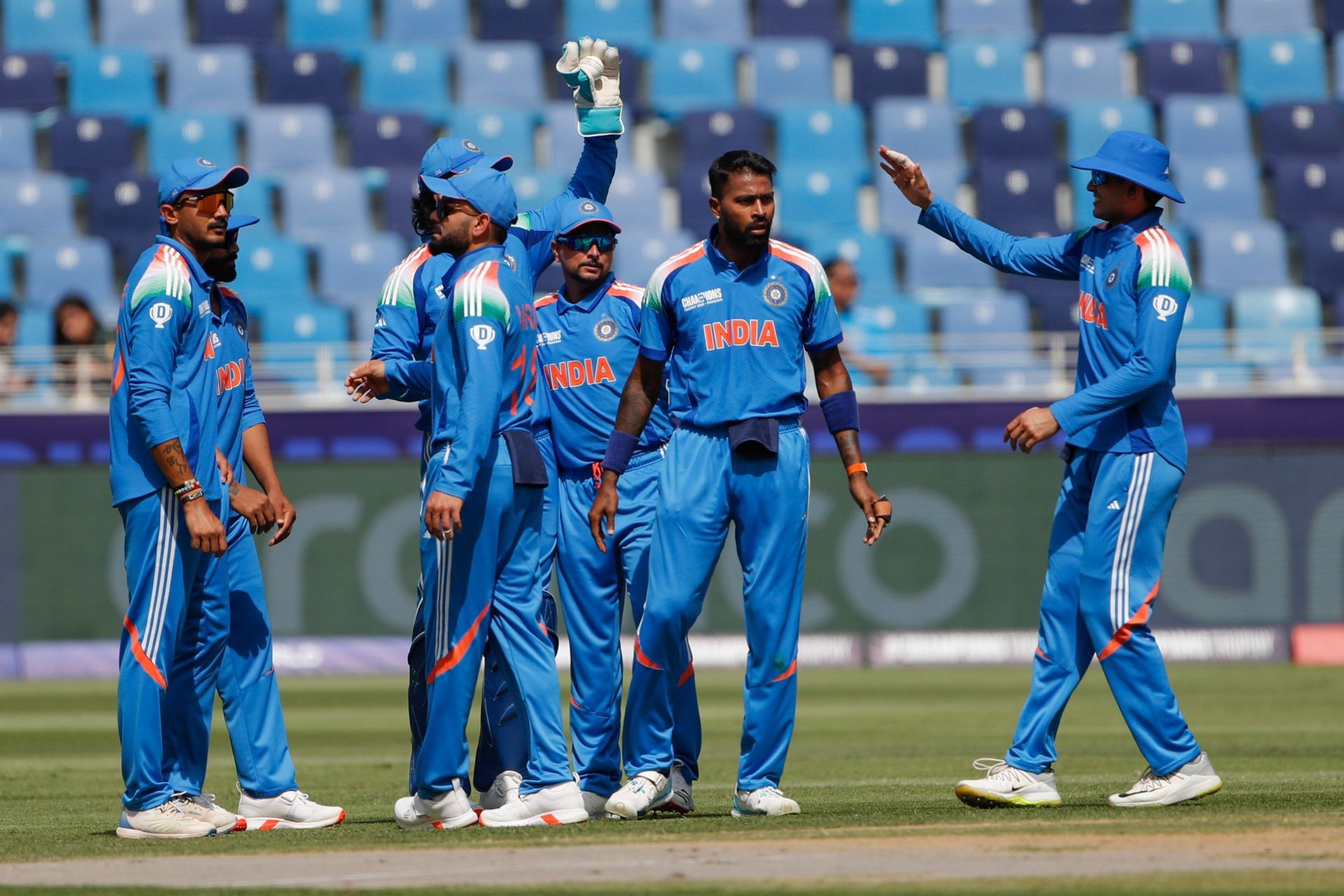 Team India players during 1st innings of CT clash vs Pakistan. (Image: BCCI/X)