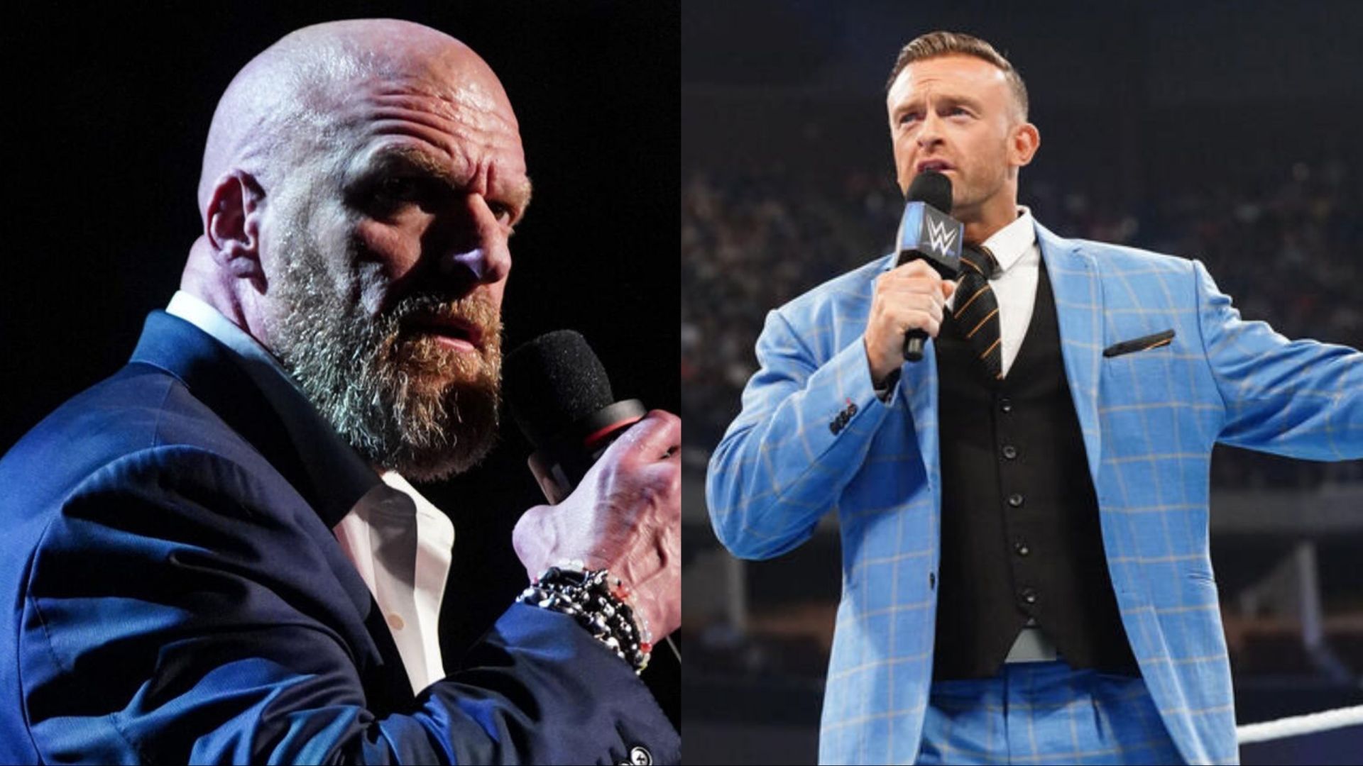 WWE boss Triple H and SmackDown GM Nick Aldis (Photo credit: WWE.com)