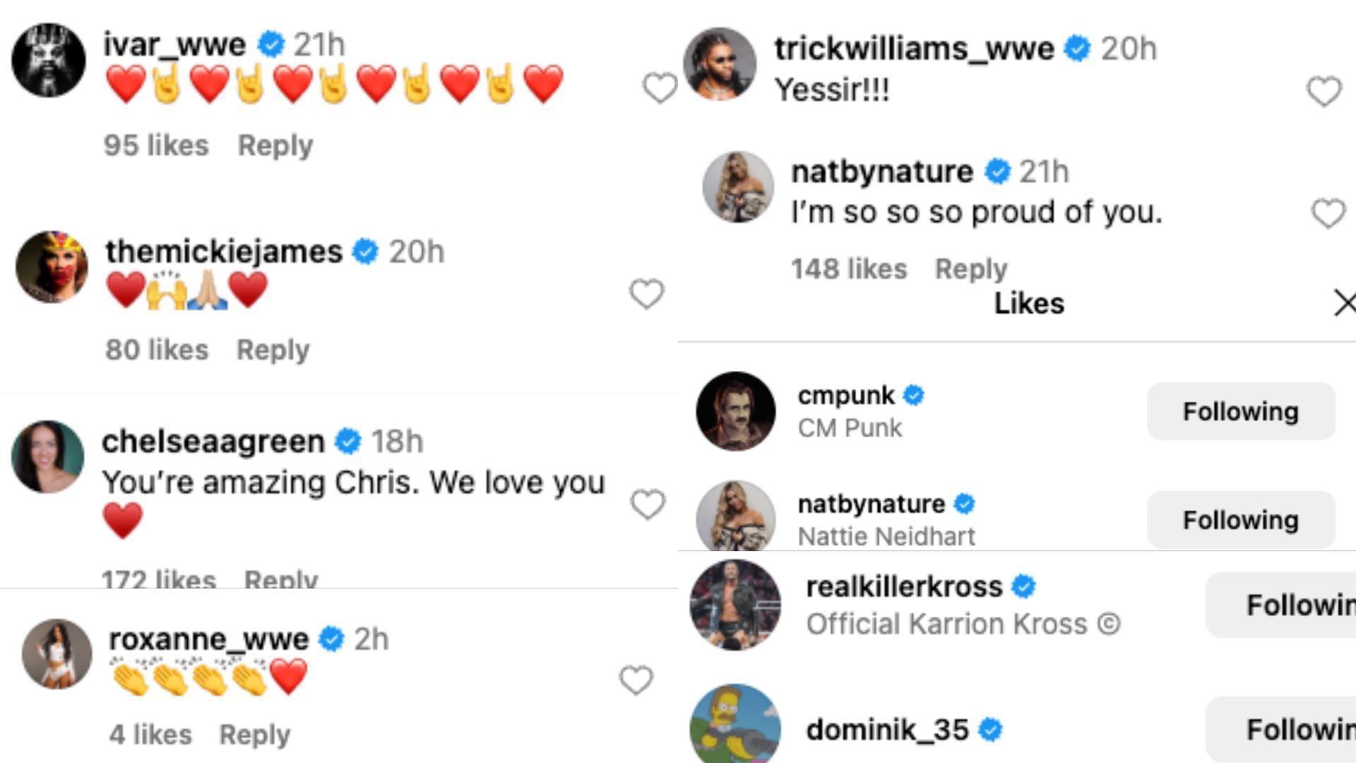 Stars react to Bey&#039;s health update. [Image credits: Screenshot of reactions on Chris Bey&#039;s Instagram post]