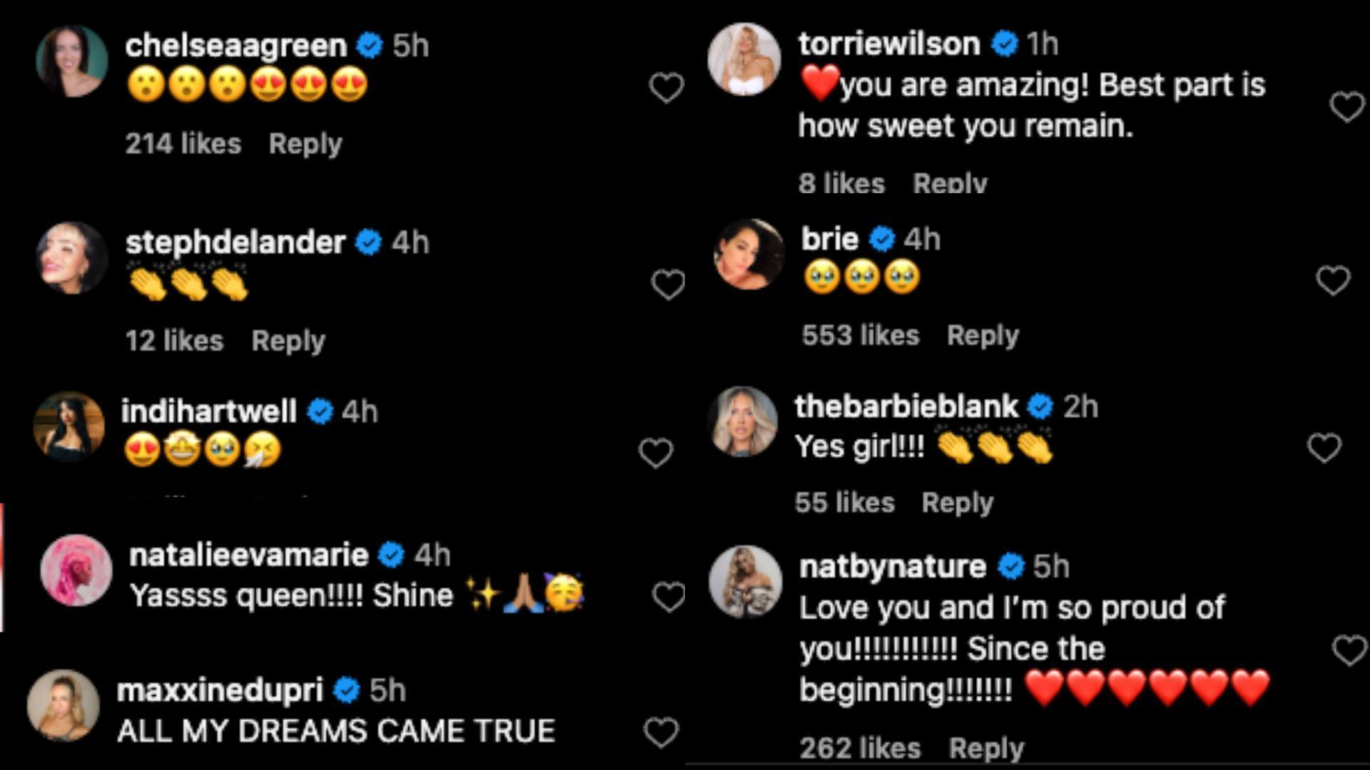 Stars react to Nikki Bella&#039;s return to the ring. [Image credits: Screenshots of reactions on Bella&#039;s Instagram post]