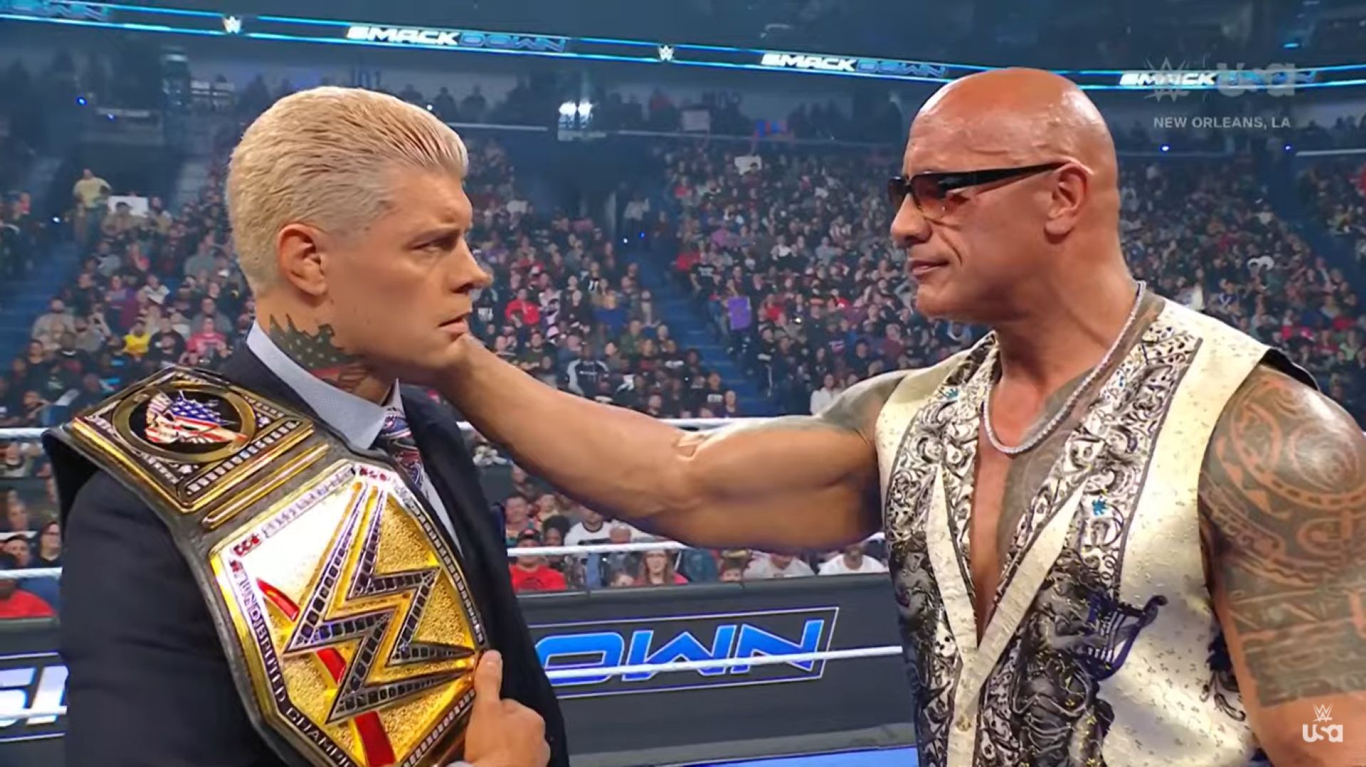 The Rock had some interesting words and demands for Cody Rhodes on SmackDown. (Image Credit: WWE on USA on YouTube).