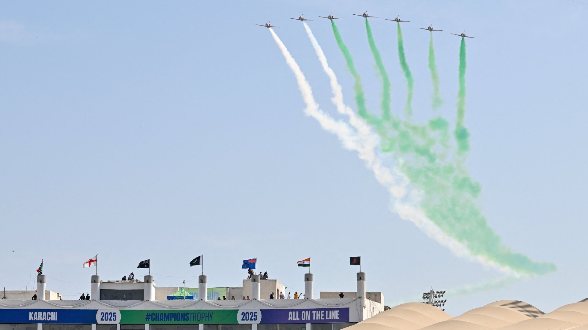 Air show at the National Stadium in Karachi to kick start the 2025 Champions Trophy (Image Credits: PCB/X)