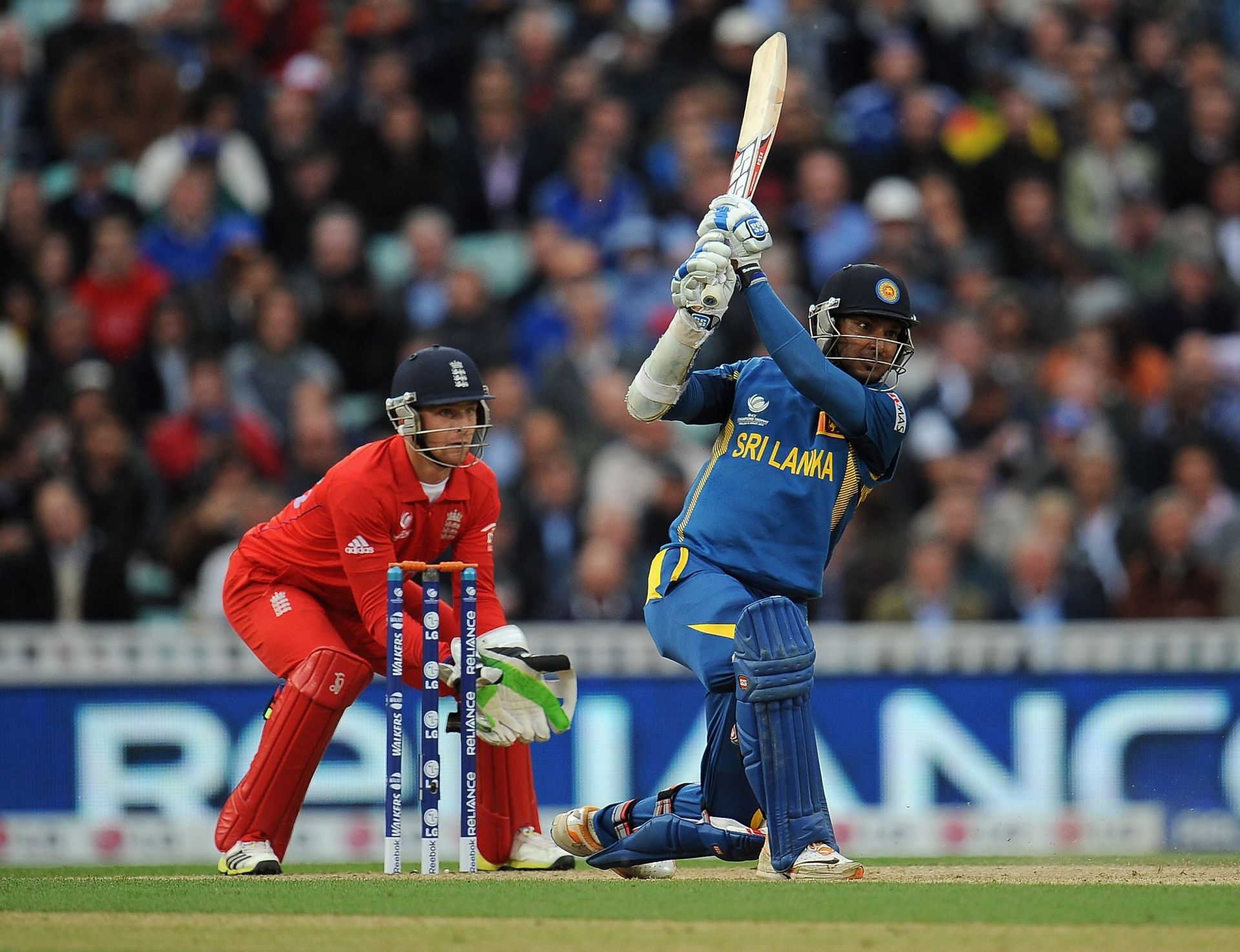 Kumar Sangakkara plays a stroke during the 2013 Champions Trophy. Source: Getty