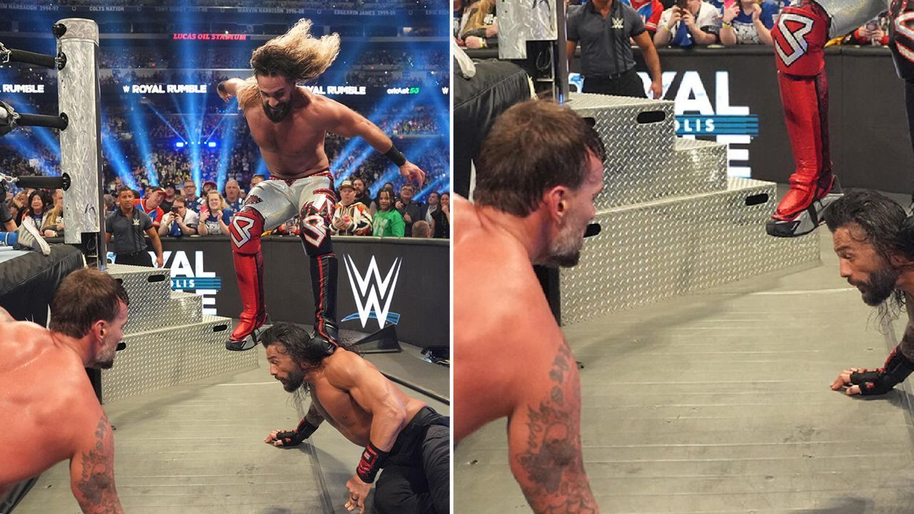 Rollins attacks Reigns in front of Punk (via WWE