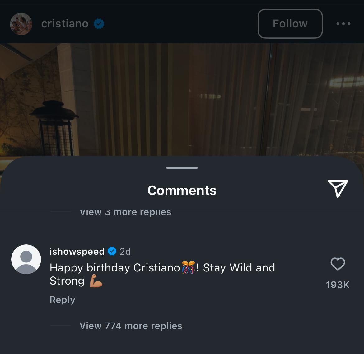 IShowSpeed posted a comment on CR7&#039;s post